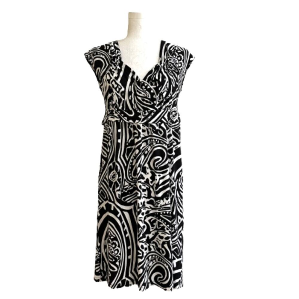 Banana Republic Factory Dress Black White Print Cap Sleeveless Casual Medium NEW